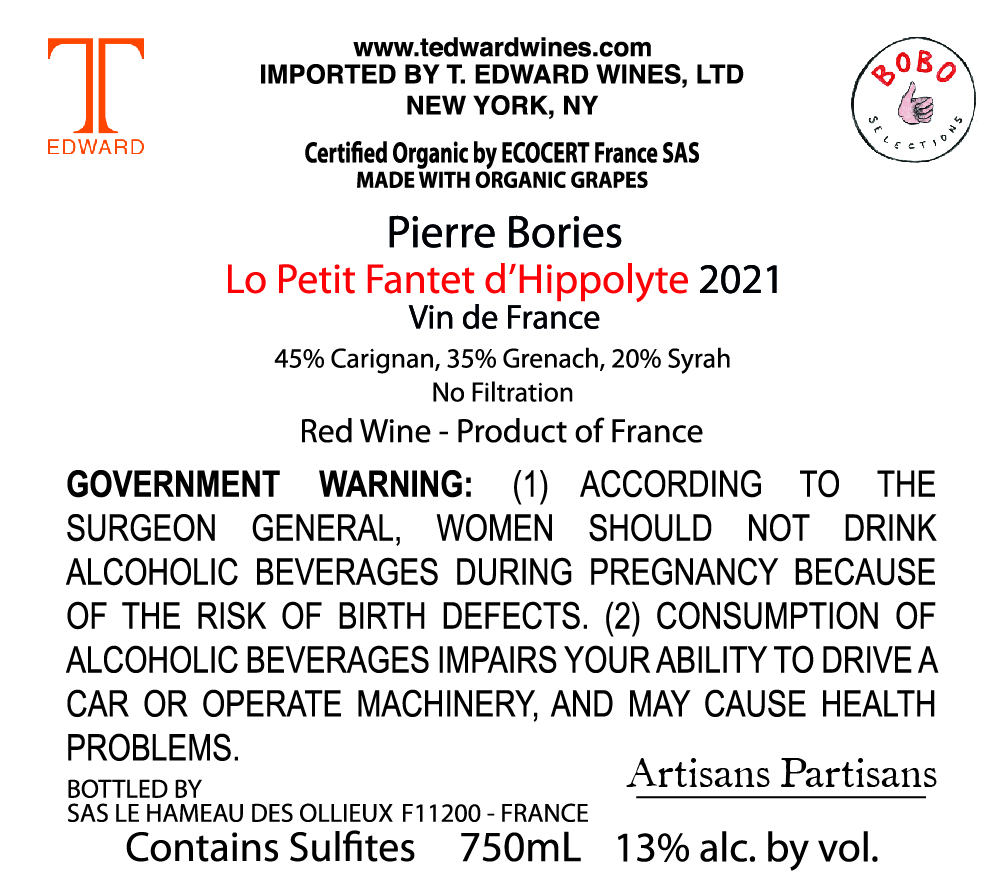 TABC label artwork for PIERRE BORIES LO PETIT FANTET D'HYPPOLYTE ROUGE