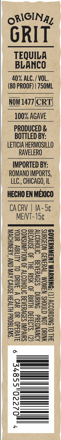 TABC label artwork for Original Grit Blanco
