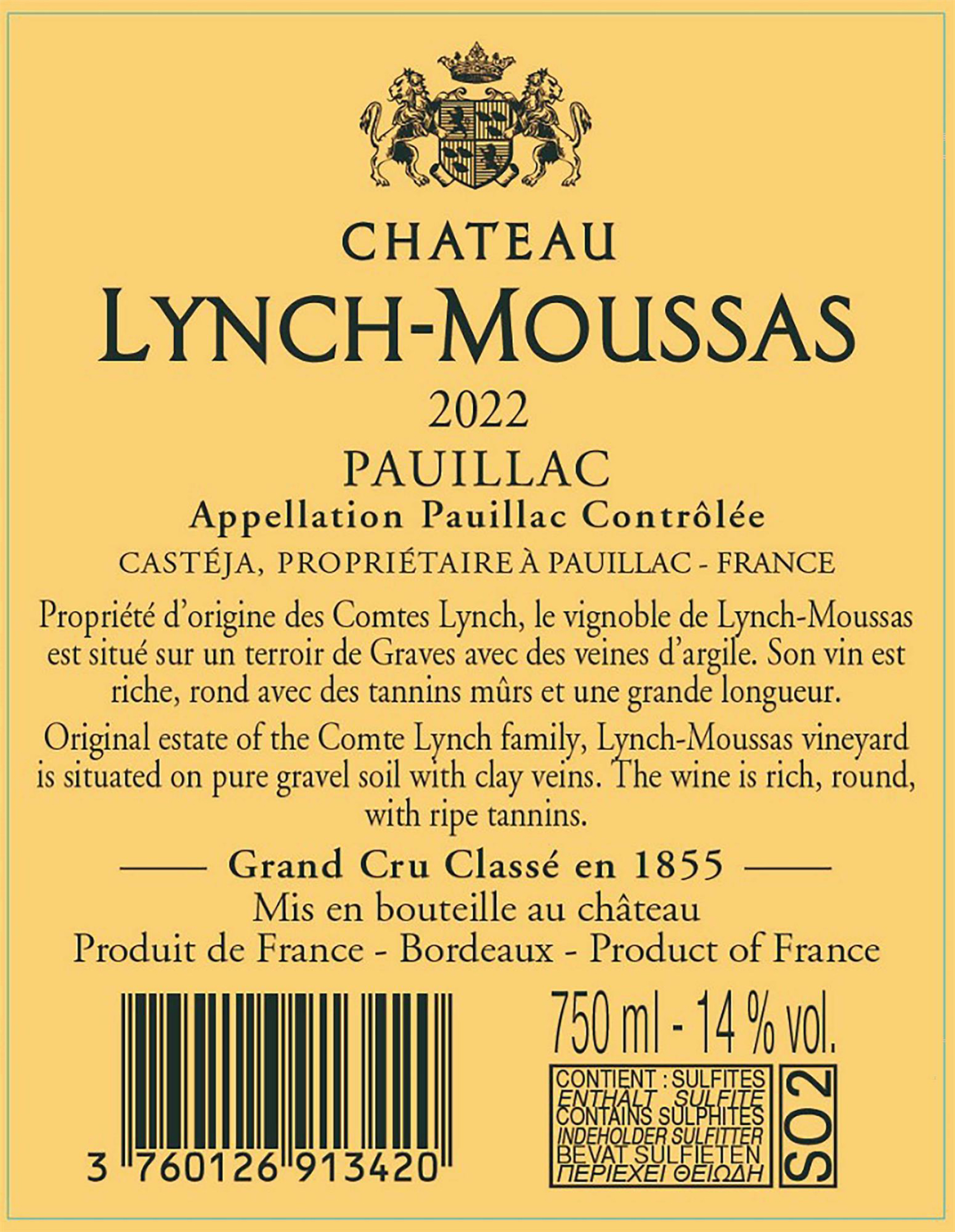 TABC label artwork for Chateau Lynch Moussas Pauillac