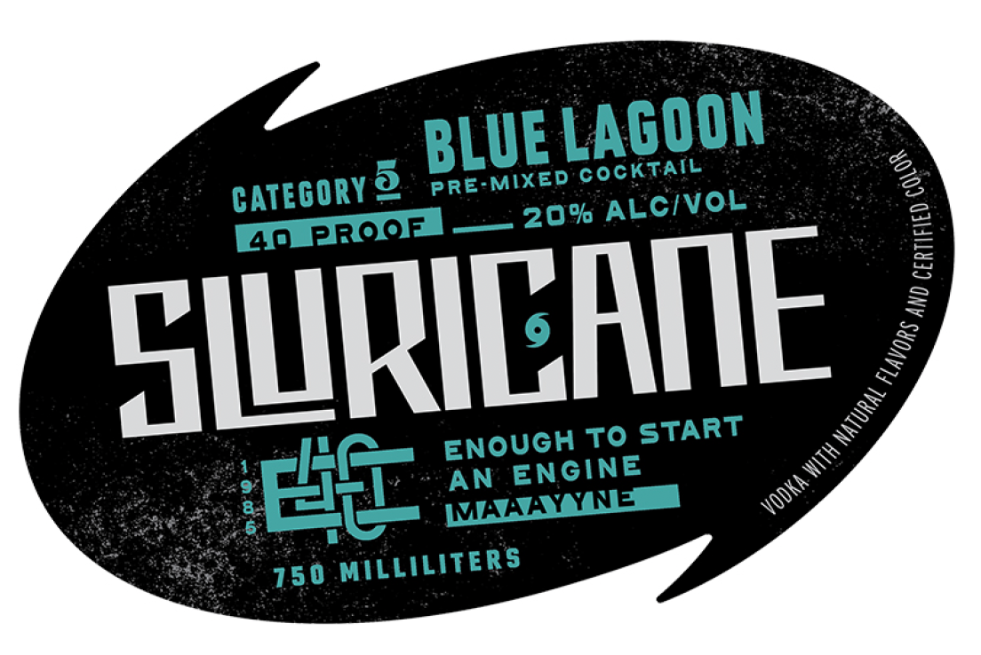 TABC label artwork for Sluricane Blue Lagoon