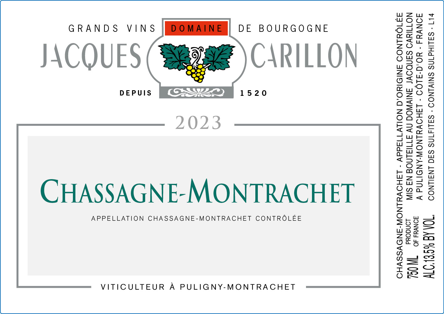 TABC label artwork for Jacques Carillon Chassagne-Montrachet Blanc