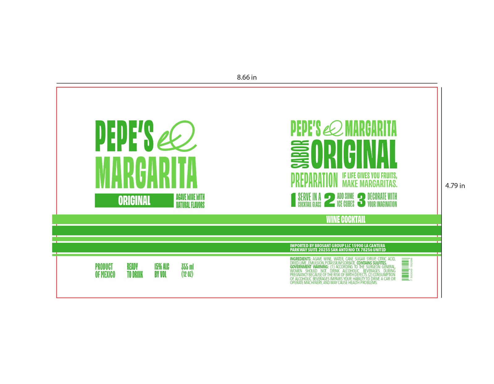 TABC label artwork for PEPE'S MARGARITA