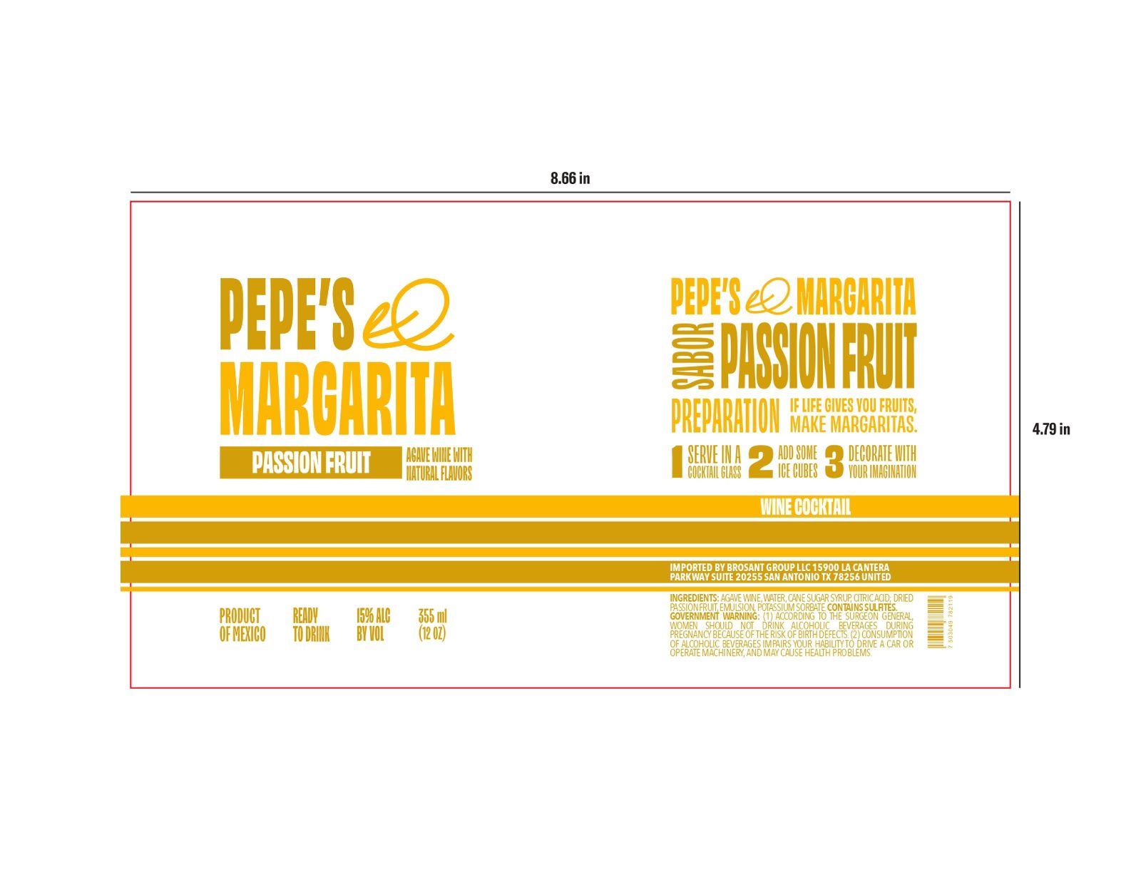 TABC label artwork for PEPE'S MARGARITA PASSION FRUIT