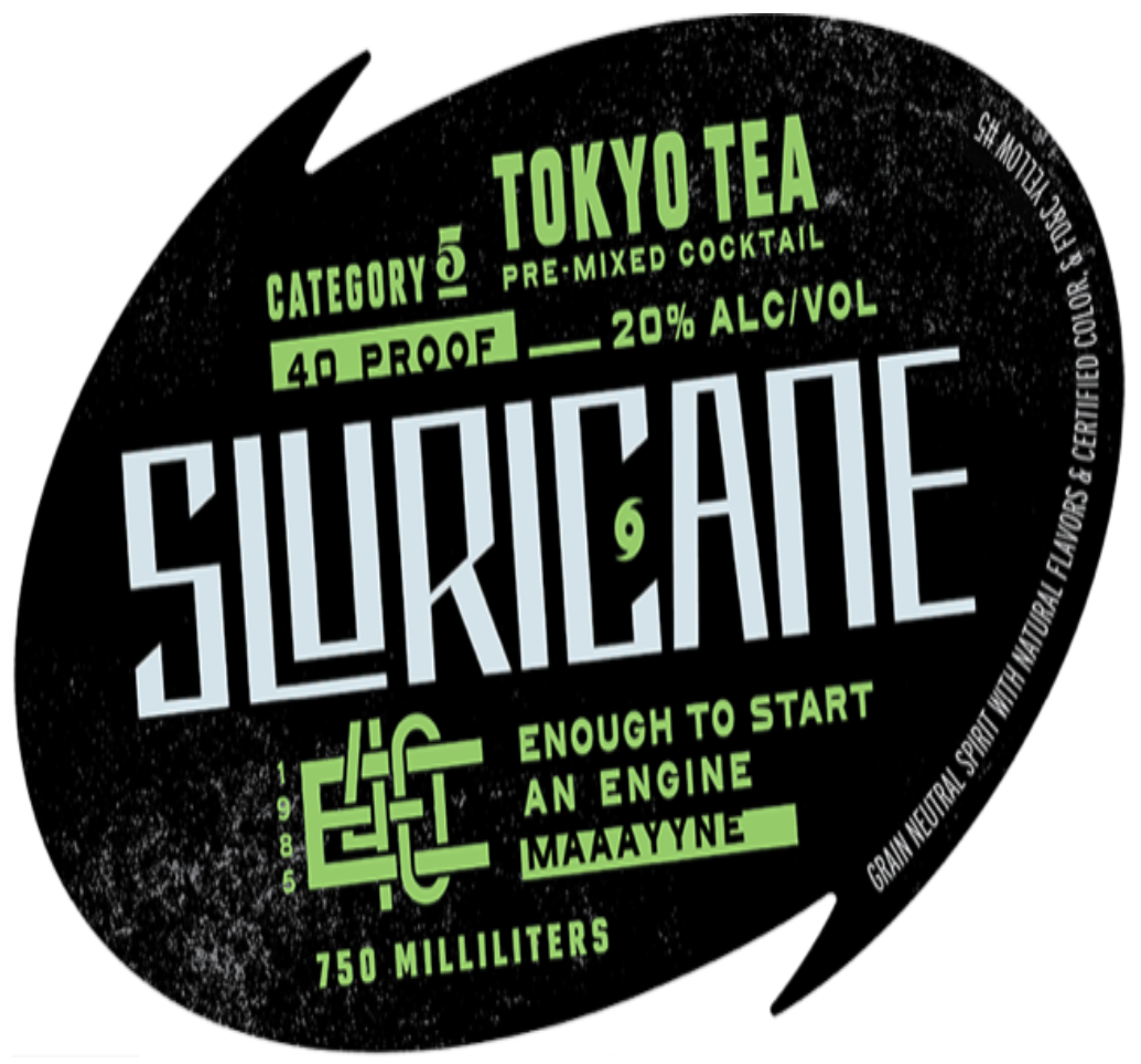 TABC label artwork for Sluricane Tokyo Tea