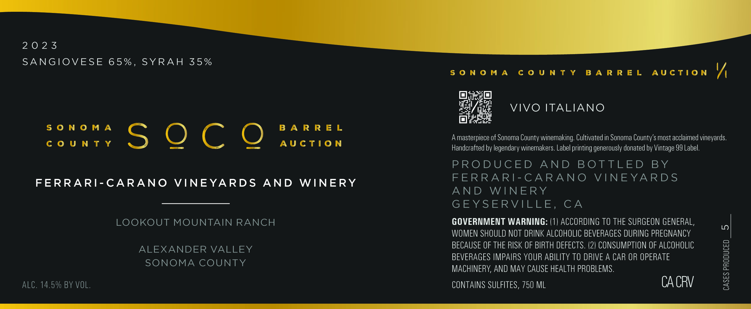 TABC label artwork for SONOMA COUNTY BARREL AUCTION LOOKOUT MOUNTAIN RANCH