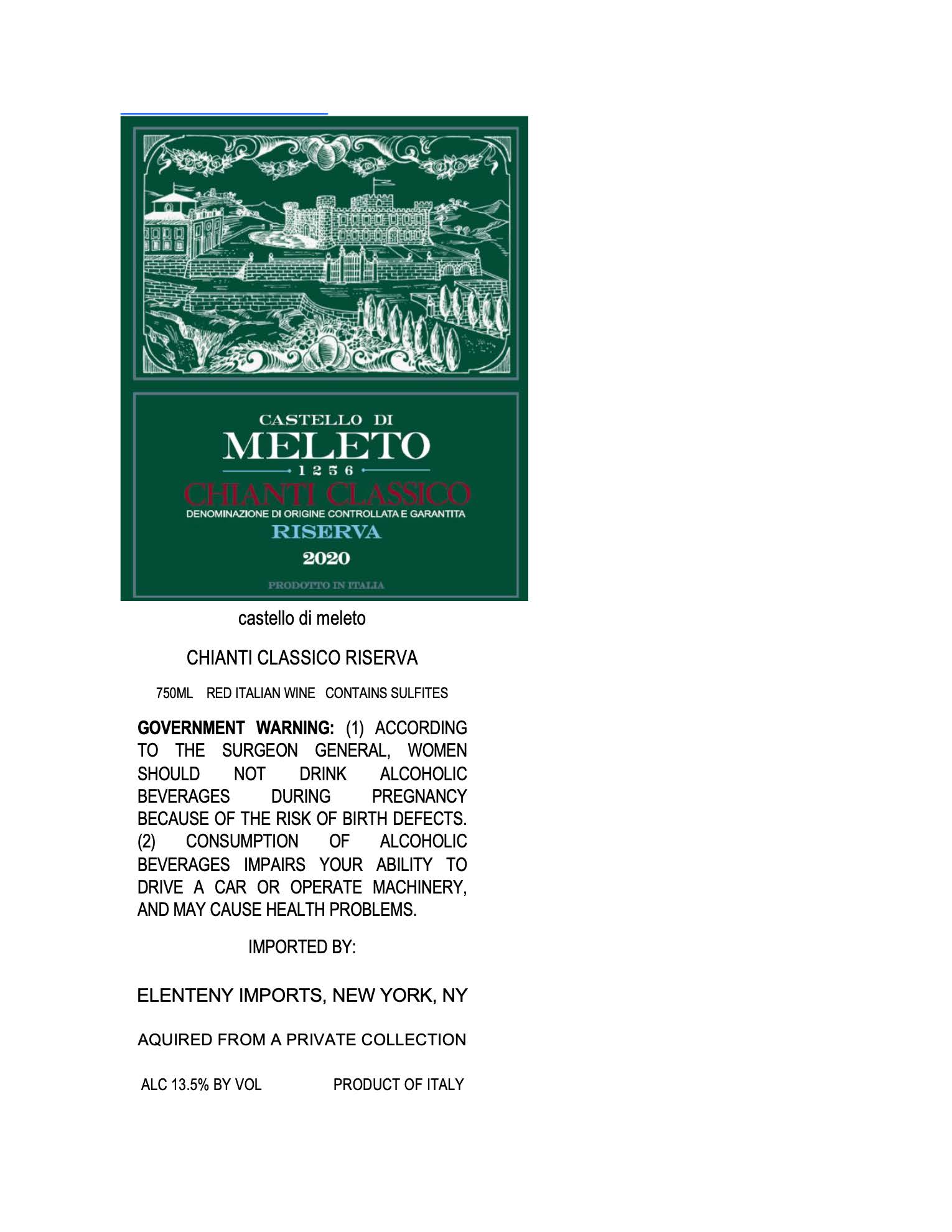 TABC label artwork for Castello di Meleto Chianti Classico Riserva