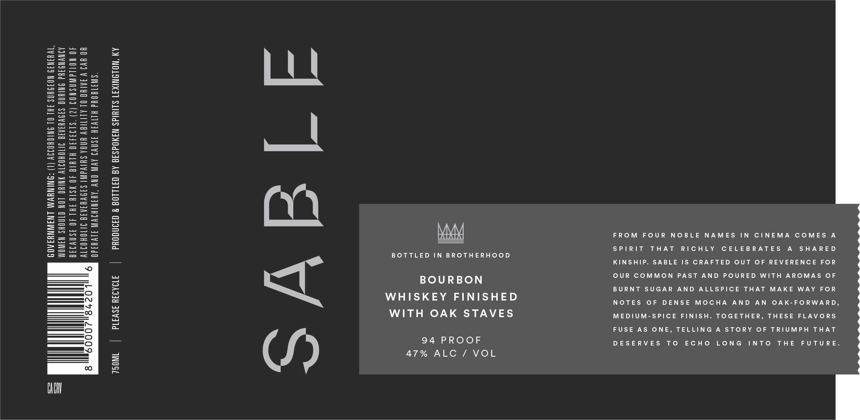 TABC label artwork for Sable Bourbon Whiskey