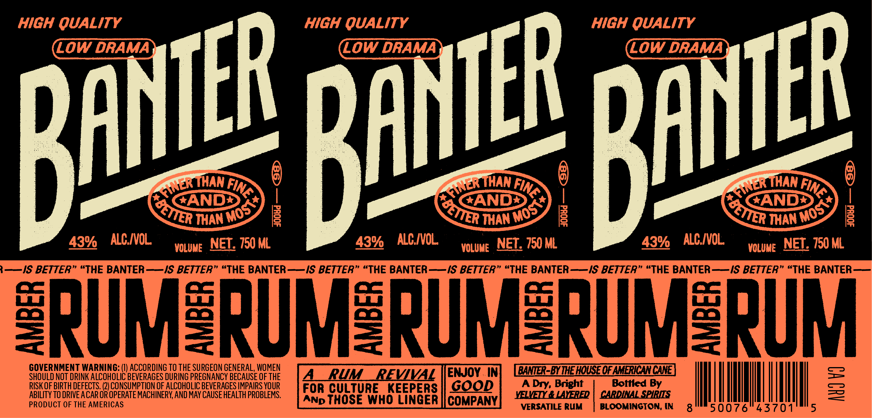 TABC label artwork for Banter Amber Rum