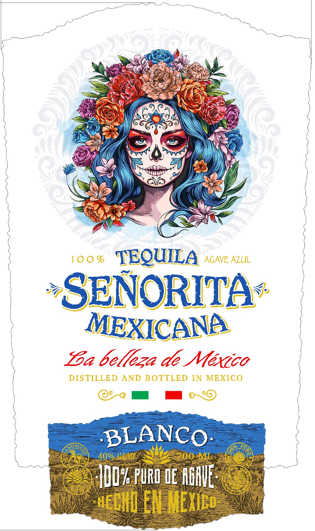 TABC label artwork for Tequila Senorita Mexicana Blanco 100% Puro Agave