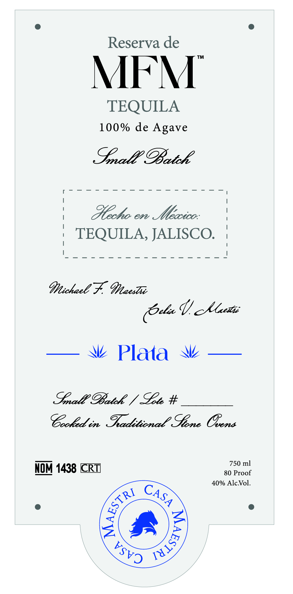 TABC label artwork for MFM Tequila Plata 100% Agave Small Batch