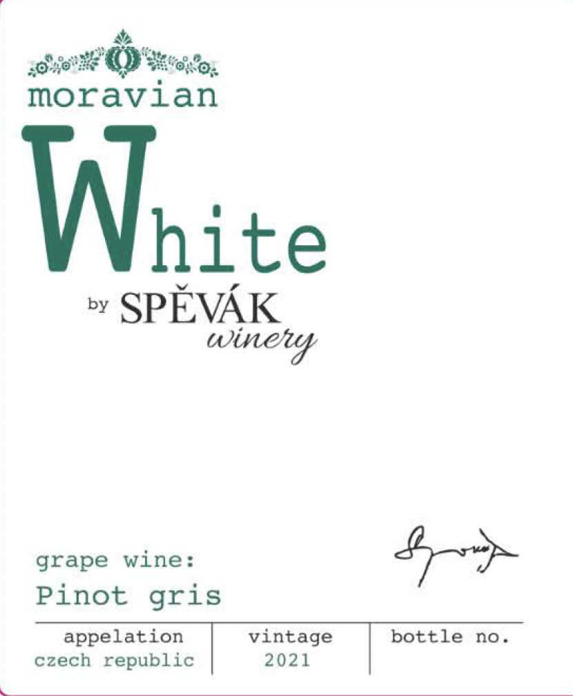 TABC label artwork for Moravian White by Spevak Winery Pinot Gris