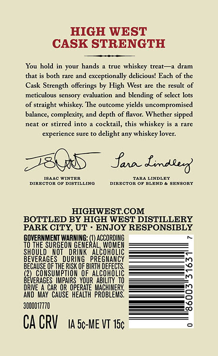 TABC label artwork for High West Cask Strength A Blend of Straight Bourbon Whiskeys