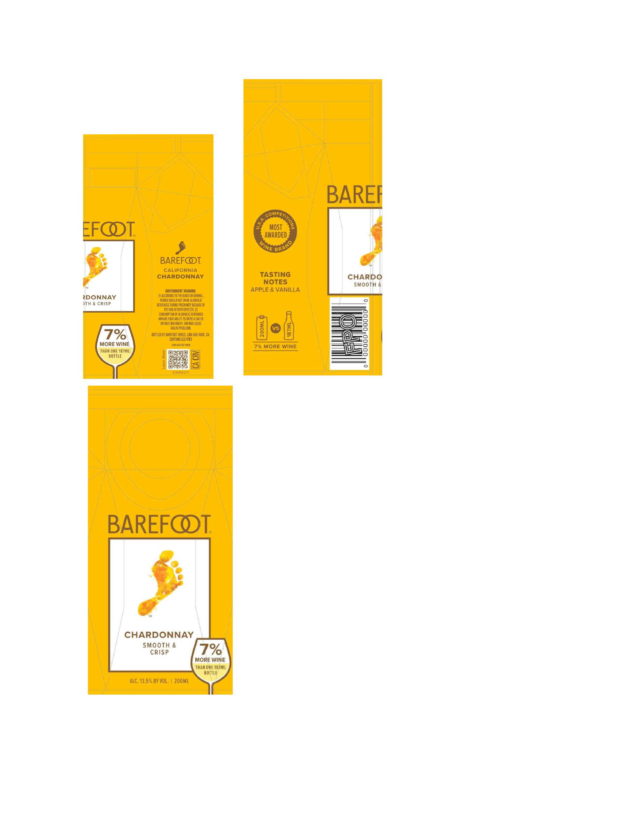 TABC label artwork for Barefoot Chardonnay California
