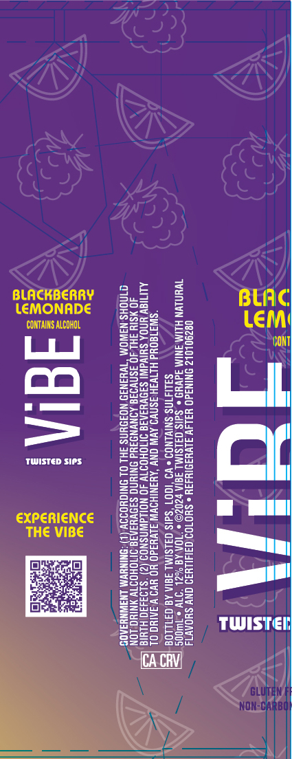 TABC label artwork for Vibe Twisted Sips Blackberry Lemonade
