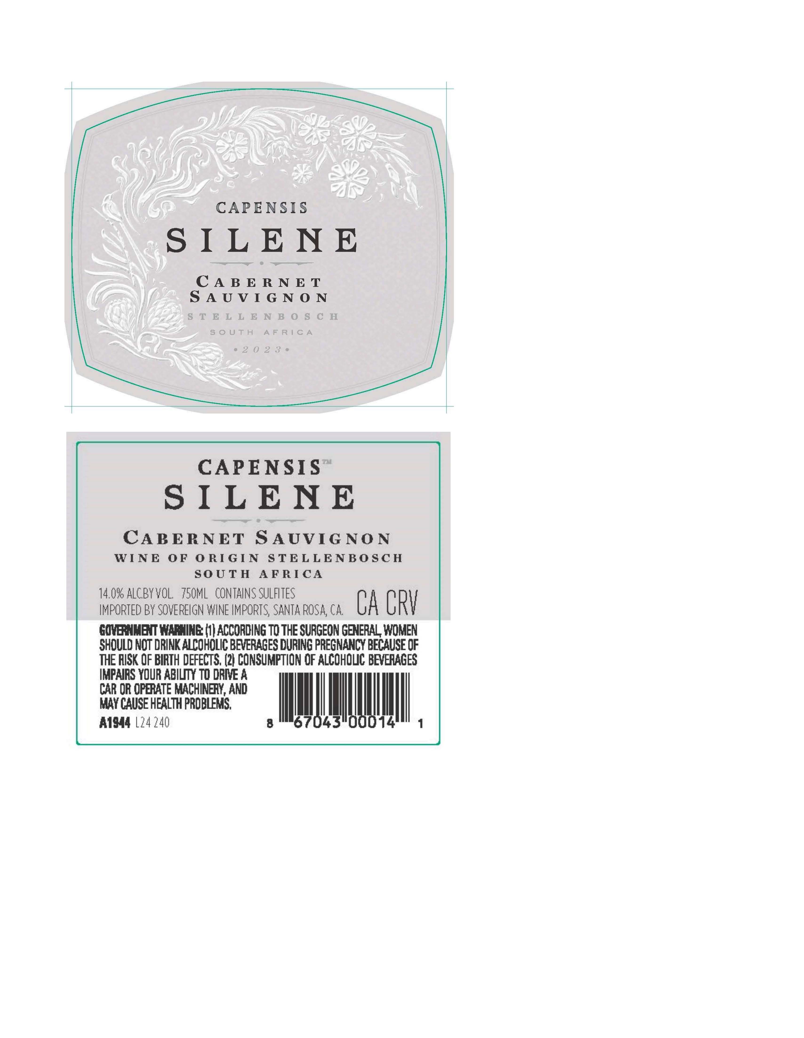 TABC label artwork for CAPENSIS SILENE STELLENBOSCH CABERNET SAUVIGNON