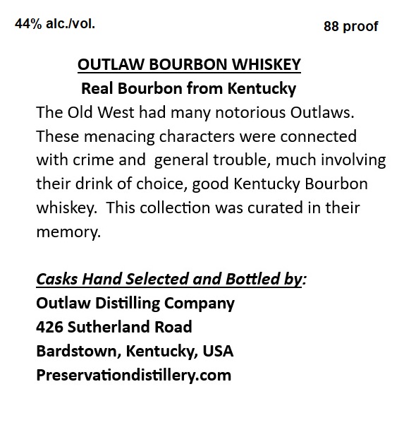 TABC label artwork for Outlaw Bourbon Whiskey - Wild Bill