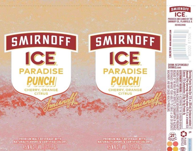 TABC label artwork for Smirnoff Ice Paradise Punch