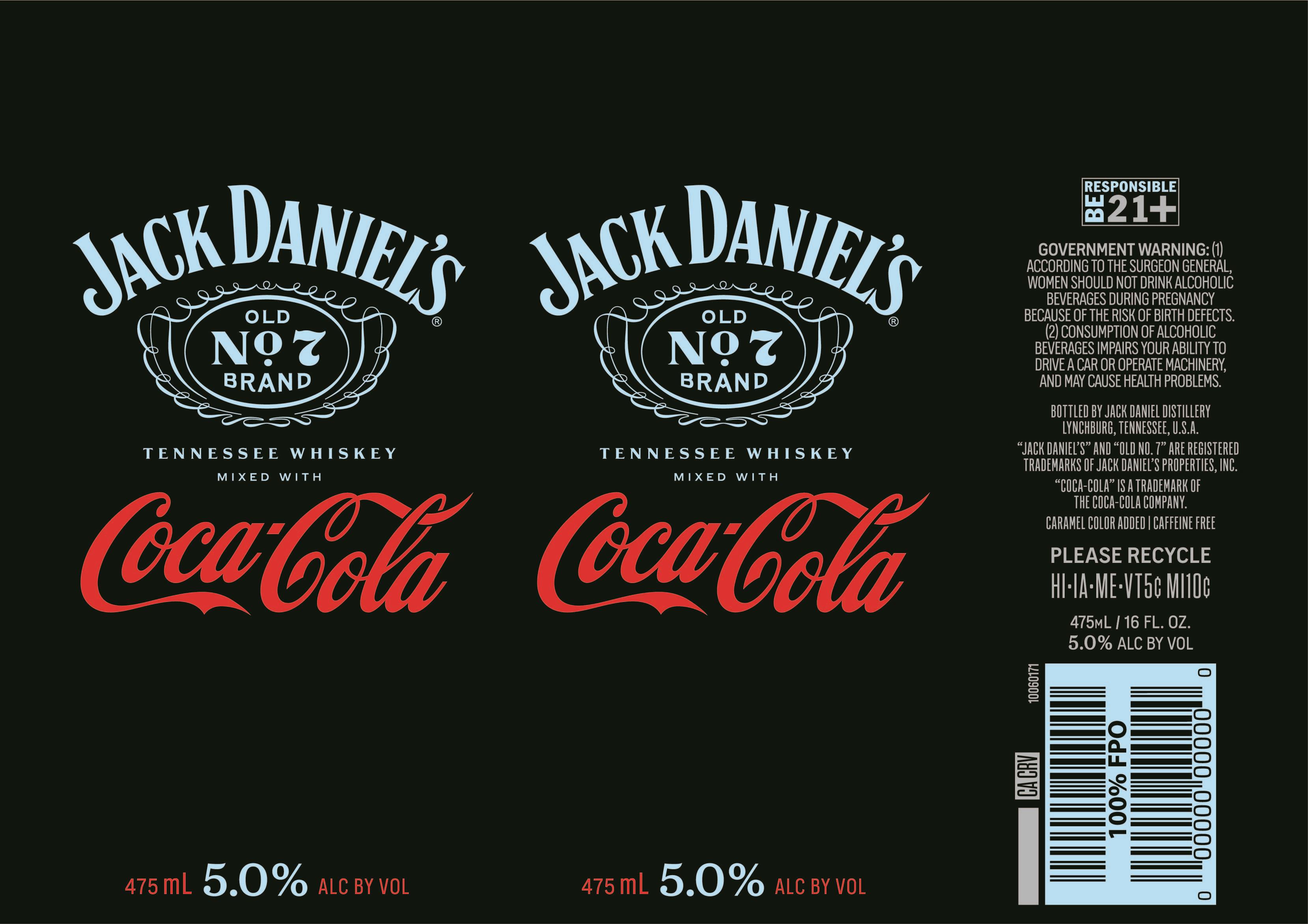 TABC label artwork for Jack Daniel's Mixed with Coca-Cola