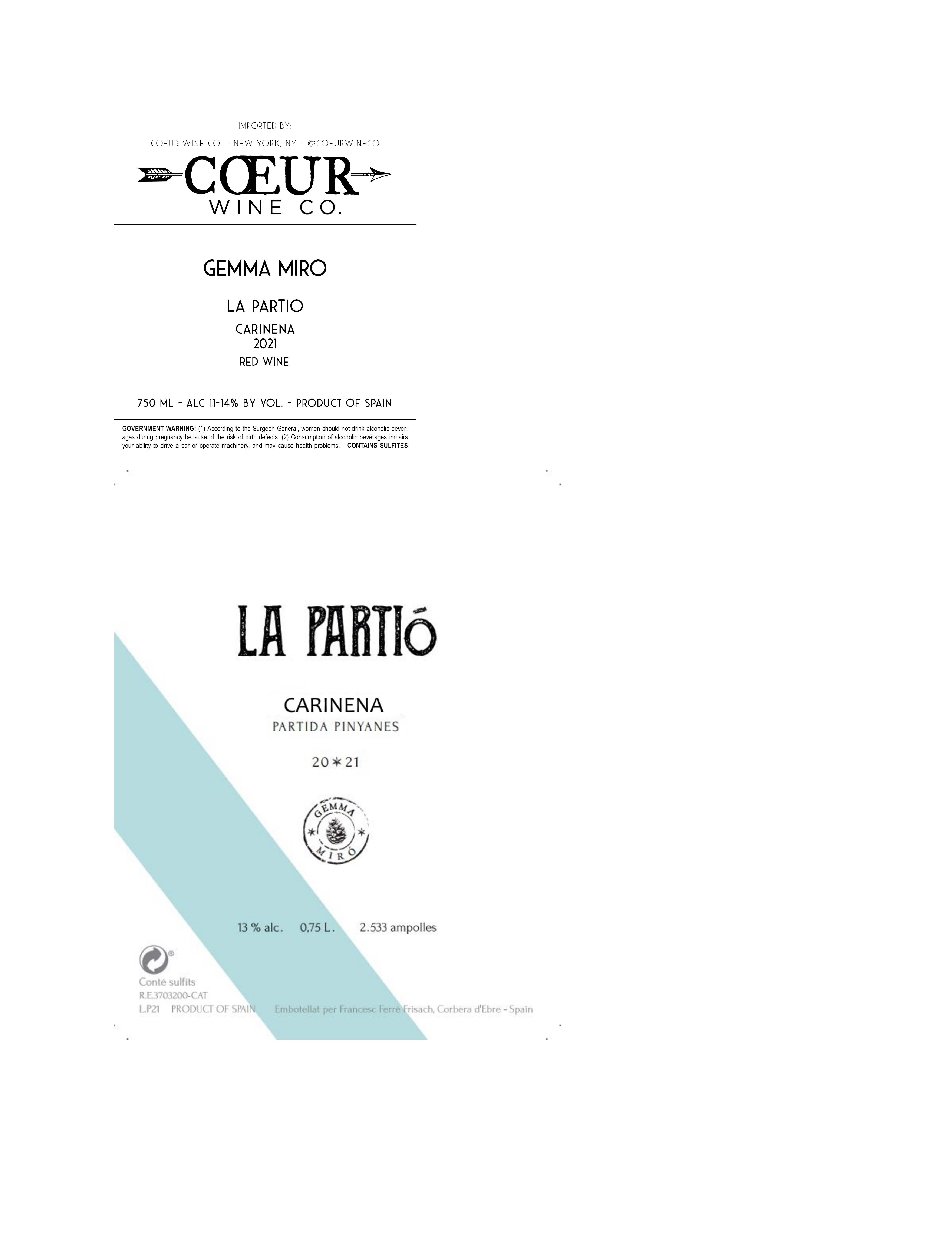 TABC label artwork for Gemma Miro Carinena 'La Partio'