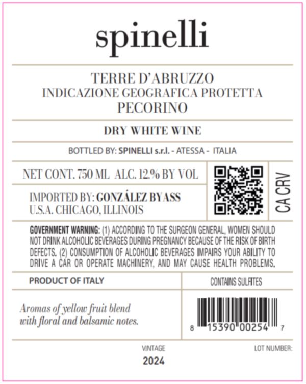 TABC label artwork for SPINELLI PECORINO