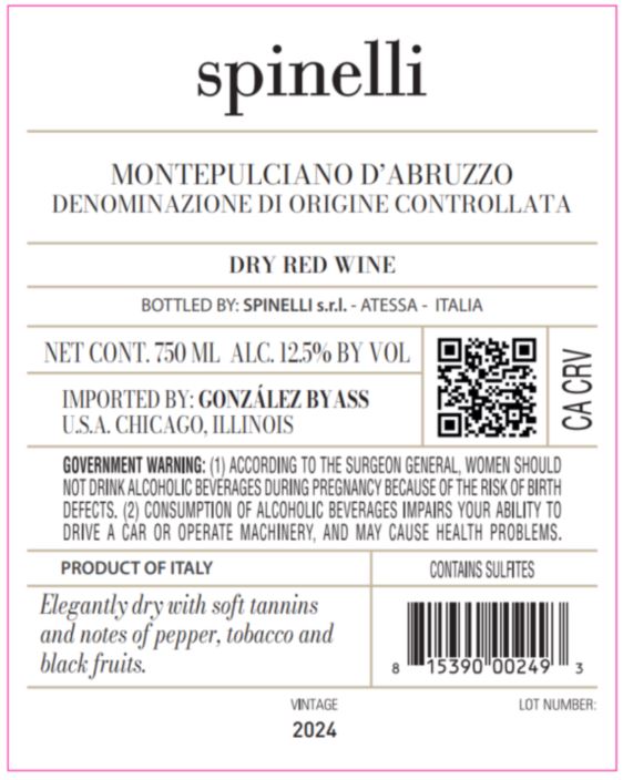 TABC label artwork for SPINELLI MONTEPULCIANO D'ABRUZZO
