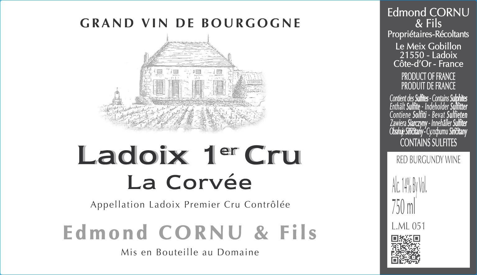 TABC label artwork for Edmond Cornu & Fils Ladoix 1er Cru La Corvee