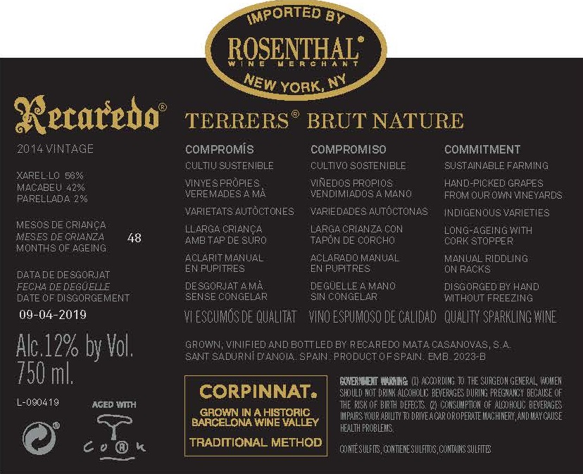TABC label artwork for Recaredo Terrers Corpinnat Brut Nature