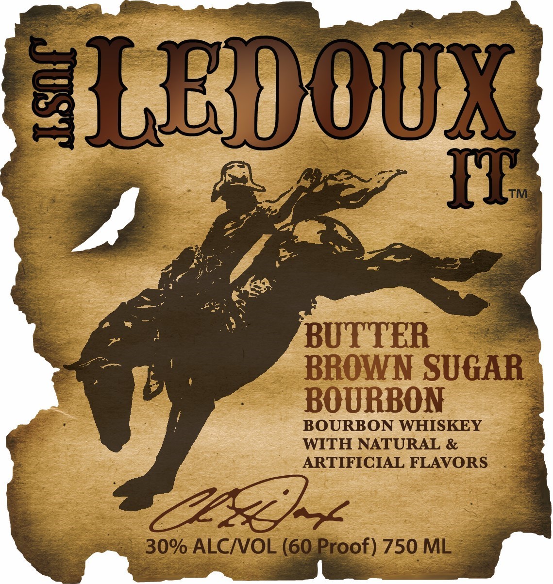 TABC label artwork for Just LeDoux It Butter Brown Sugar Flavored Bourbon Whiskey
