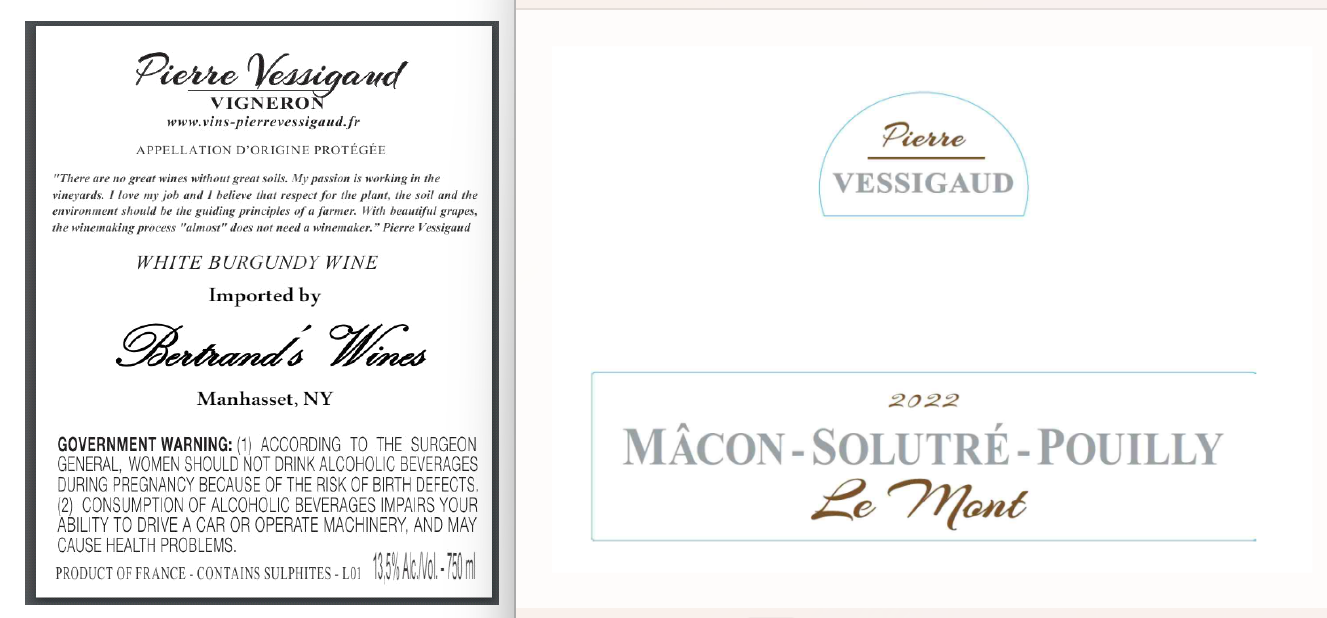 TABC label artwork for PIERRE VESSIGAUD Macon-Solutre Le Mont 2022