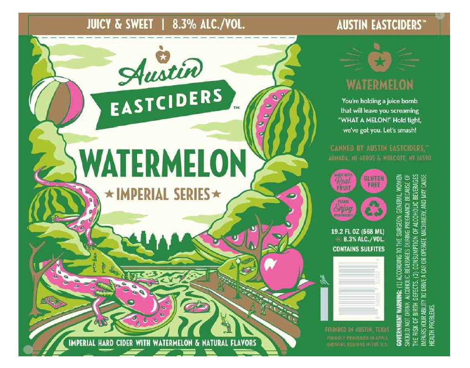 TABC label artwork for Austin Eastciders Watermelon