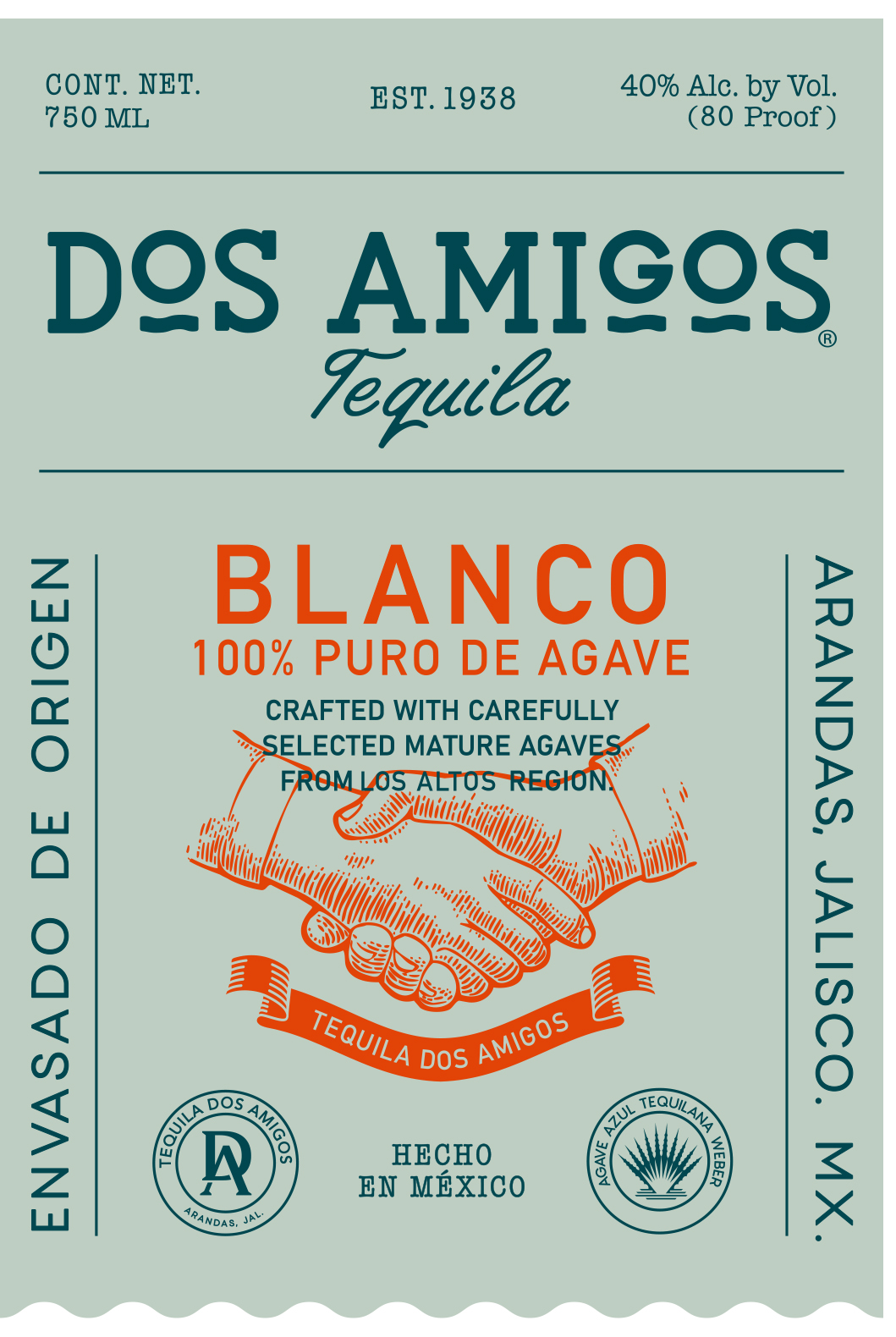 TABC label artwork for Dos Amigos 100% Agave Blanco