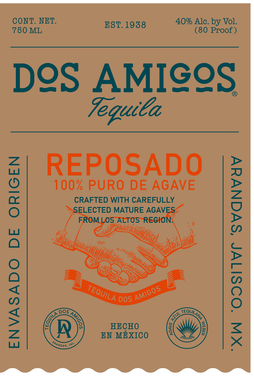 TABC label artwork for Dos Amigos 100% Agave Reposado