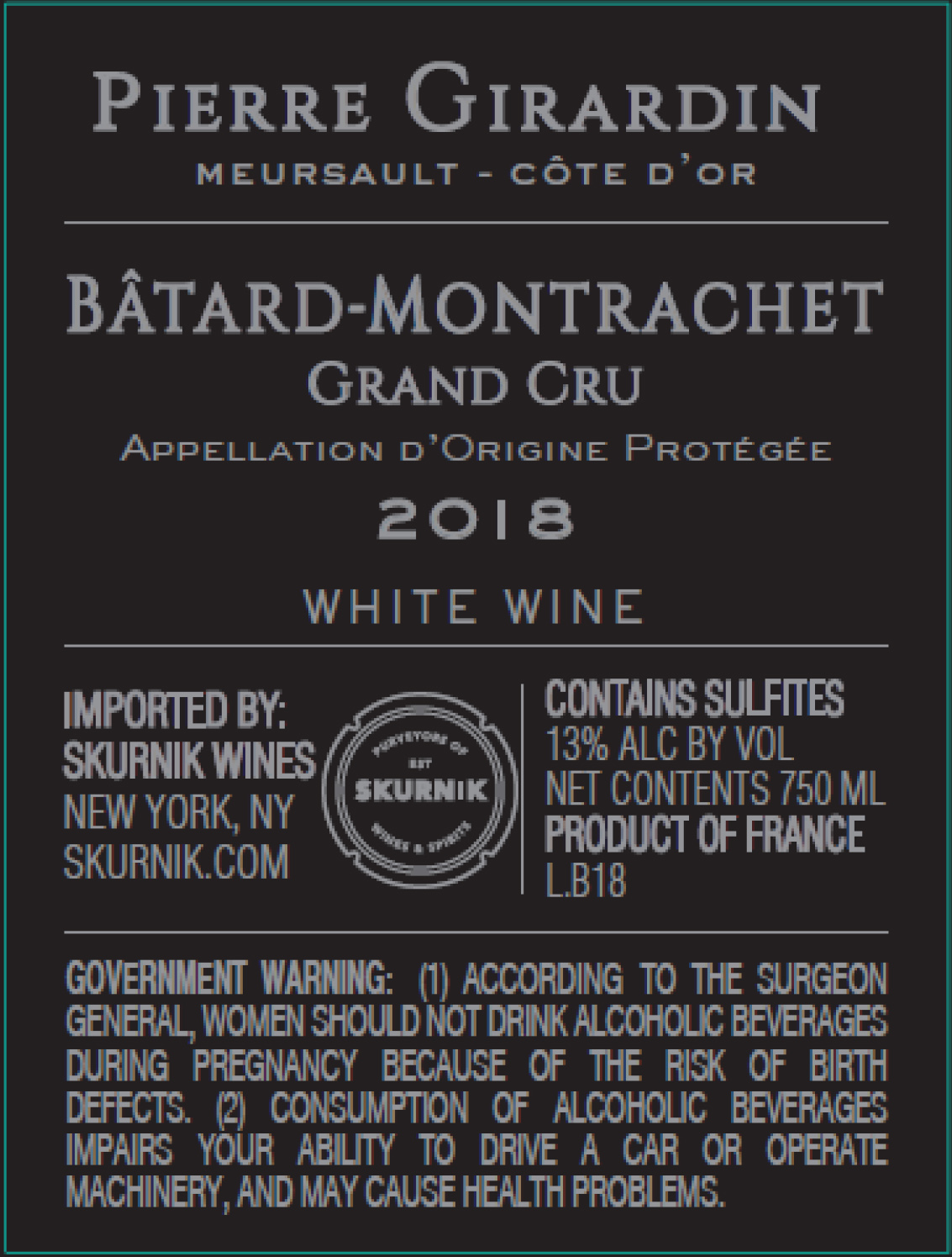 TABC label artwork for Batard Montrachet Grand Cru, Pierre Girardin