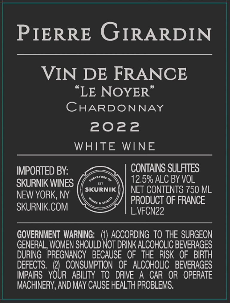 TABC label artwork for Vin de France Chardonnay "Le Noyer", Pierre Girardin