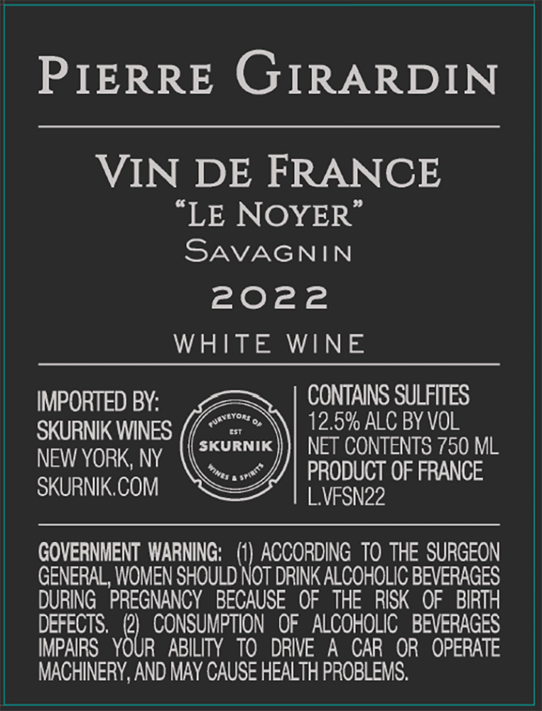 TABC label artwork for Vin de France Savagnin "Le Noyer", Pierre Girardin