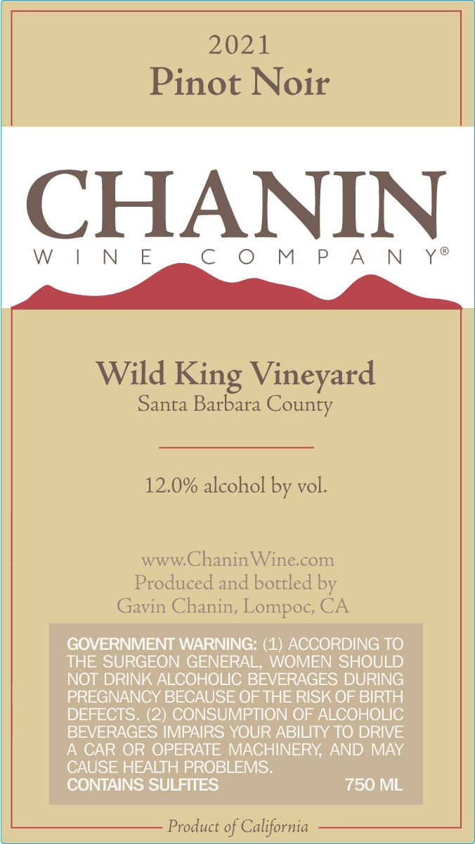 TABC label artwork for Chanin Wine Company Wild King Pinot Noir