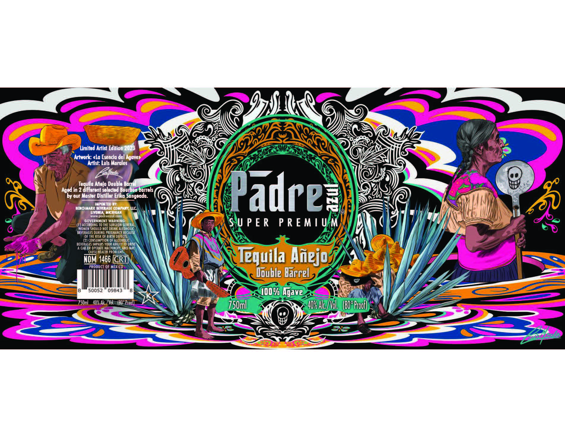 TABC label artwork for Padre Azul Double Barrel Anejo