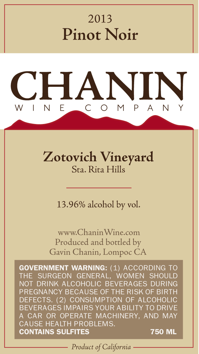 TABC label artwork for Chanin Wine Company Zotovich Pinot Noir