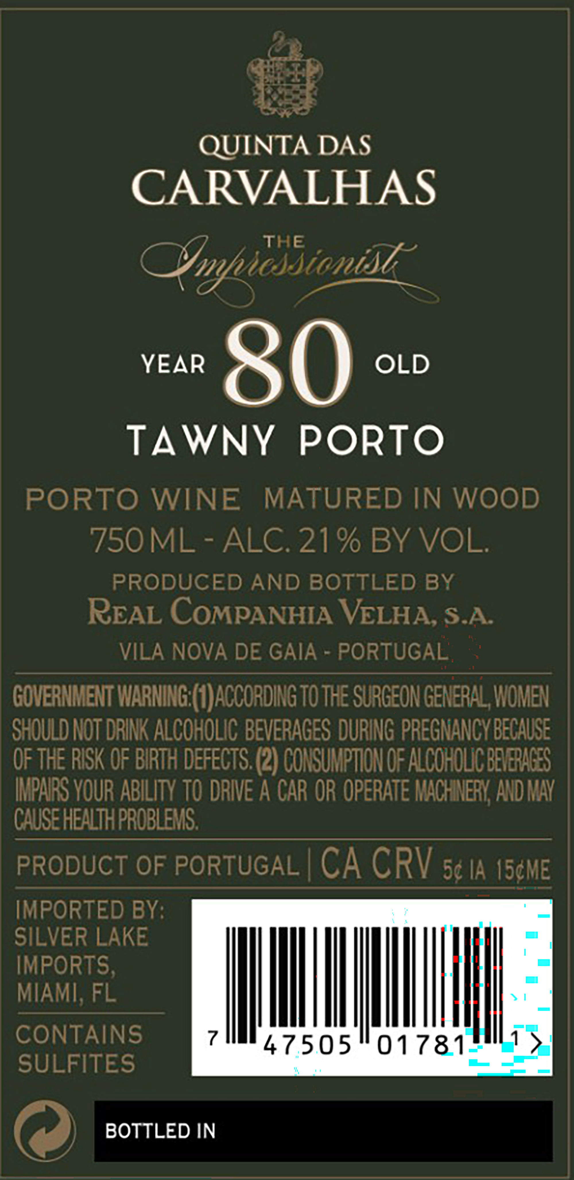 TABC label artwork for Quinta Das Carvalhas 80 Year Old Tawny Porto The Impressionist