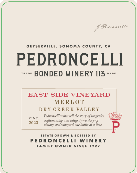 TABC label artwork for Pedroncelli Bonded Winery 113 Merlot 2023