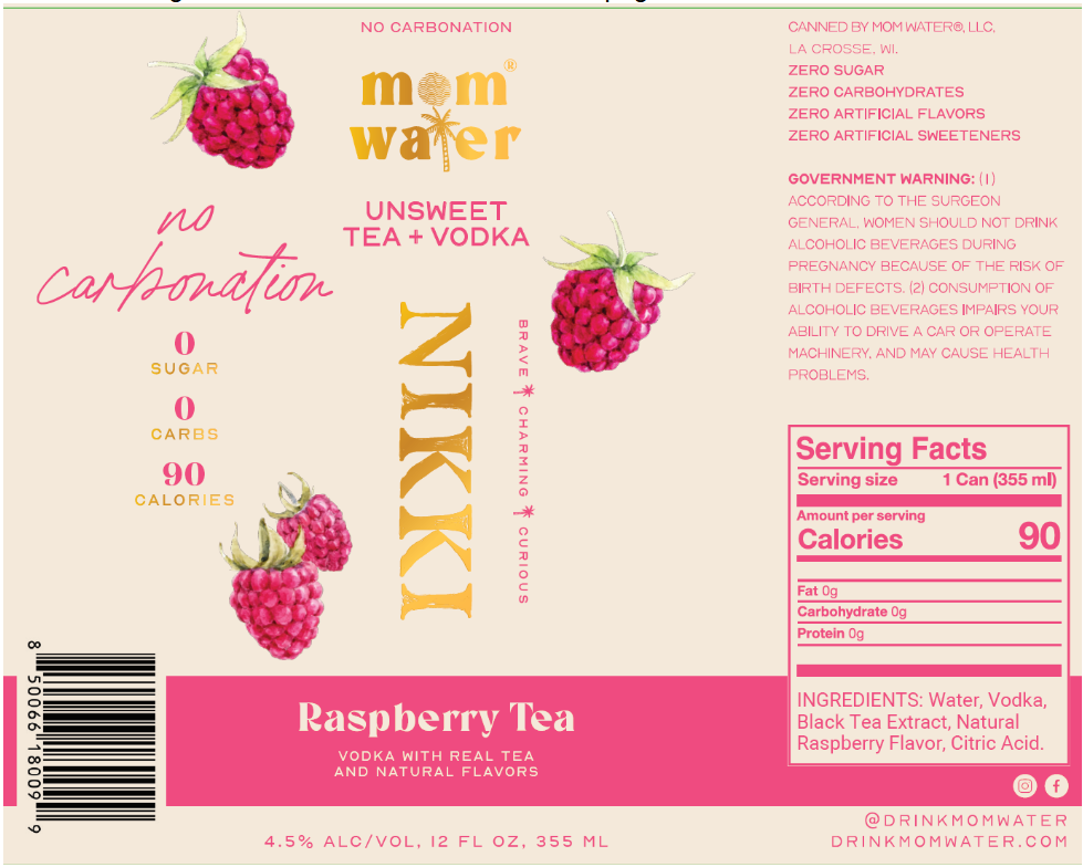 TABC label artwork for Mom Water Nikki