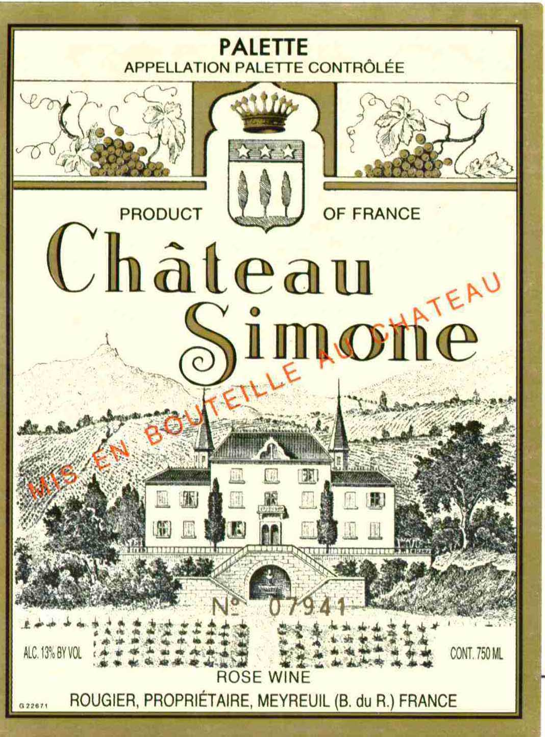 TABC label artwork for Chateau Simone Palette Rose