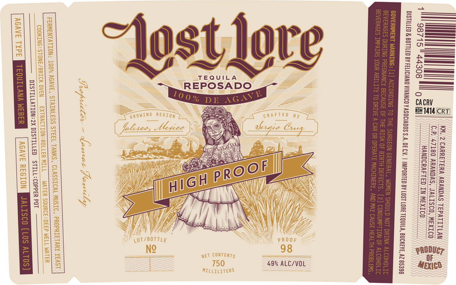 TABC label artwork for Lost Lore High Proof Reposado