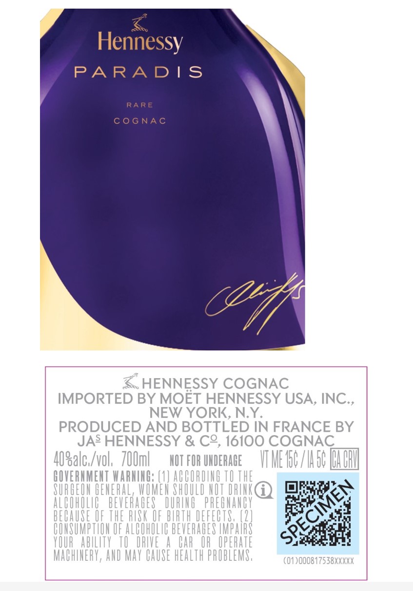 TABC label artwork for Hennessy Paradis 1 700ml Keys 2024