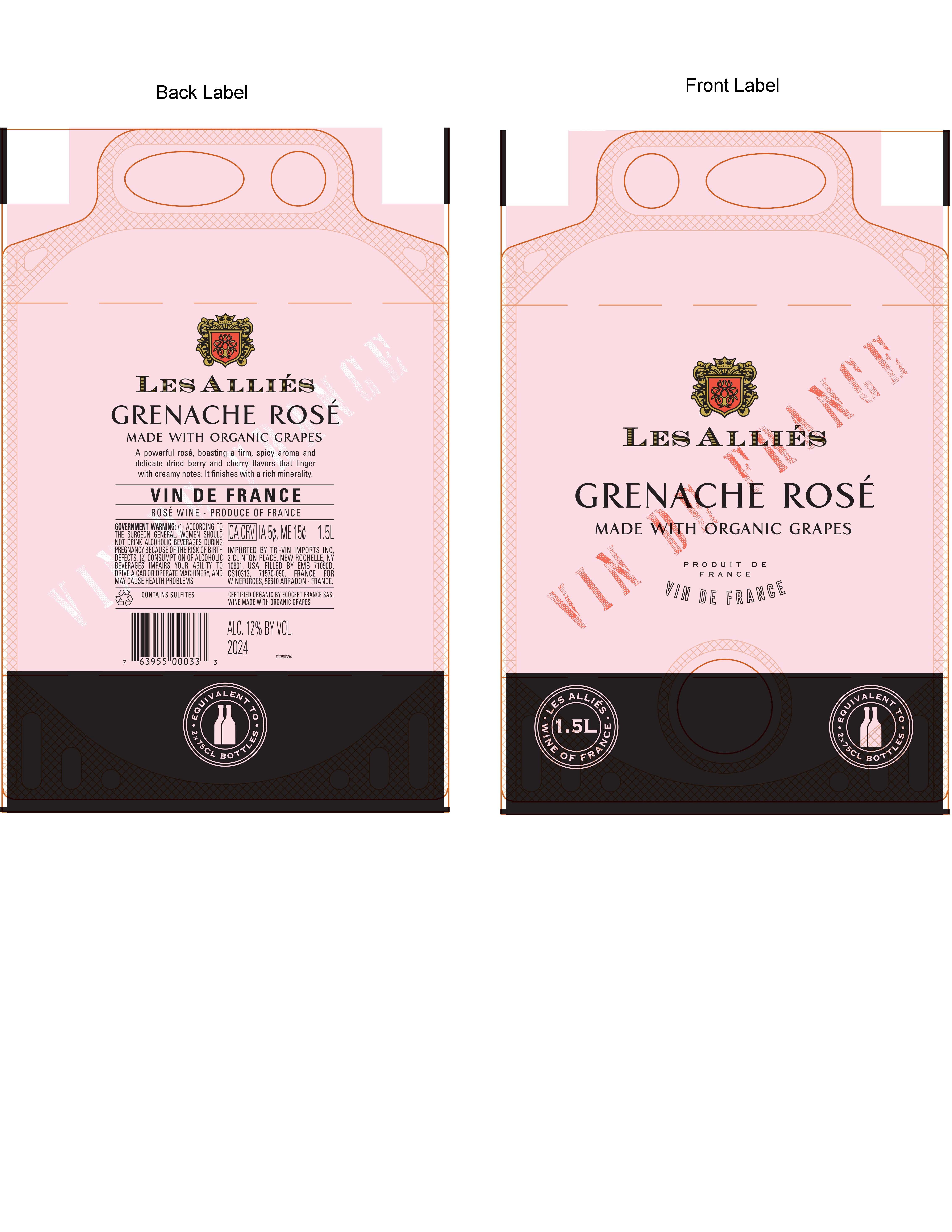 TABC label artwork for Les Allies Grenache Rose Vin De France
