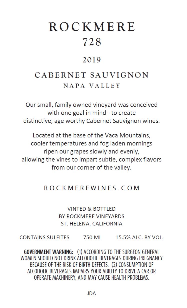 TABC label artwork for Rockmere Cabernet Sauvignon 728