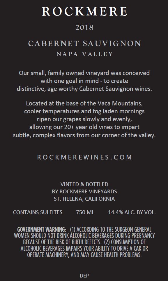 TABC label artwork for Rockmere Cabernet Sauvignon