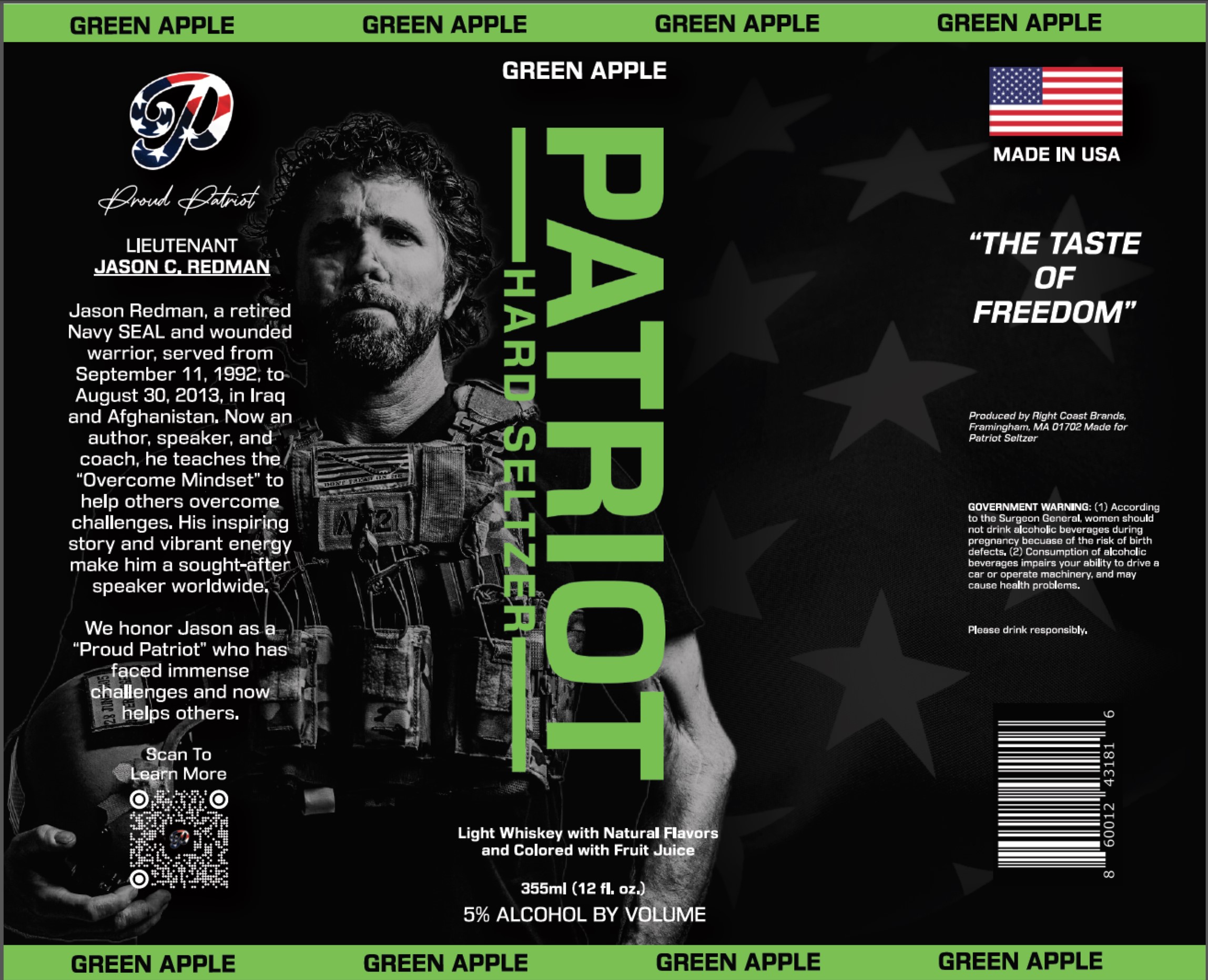 TABC label artwork for Patriot Hard Seltzer Green Apple