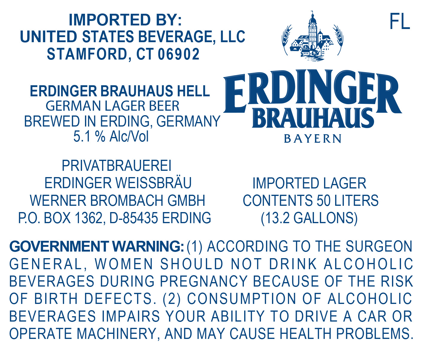 TABC label artwork for Erdinger Helles Lager 50 L