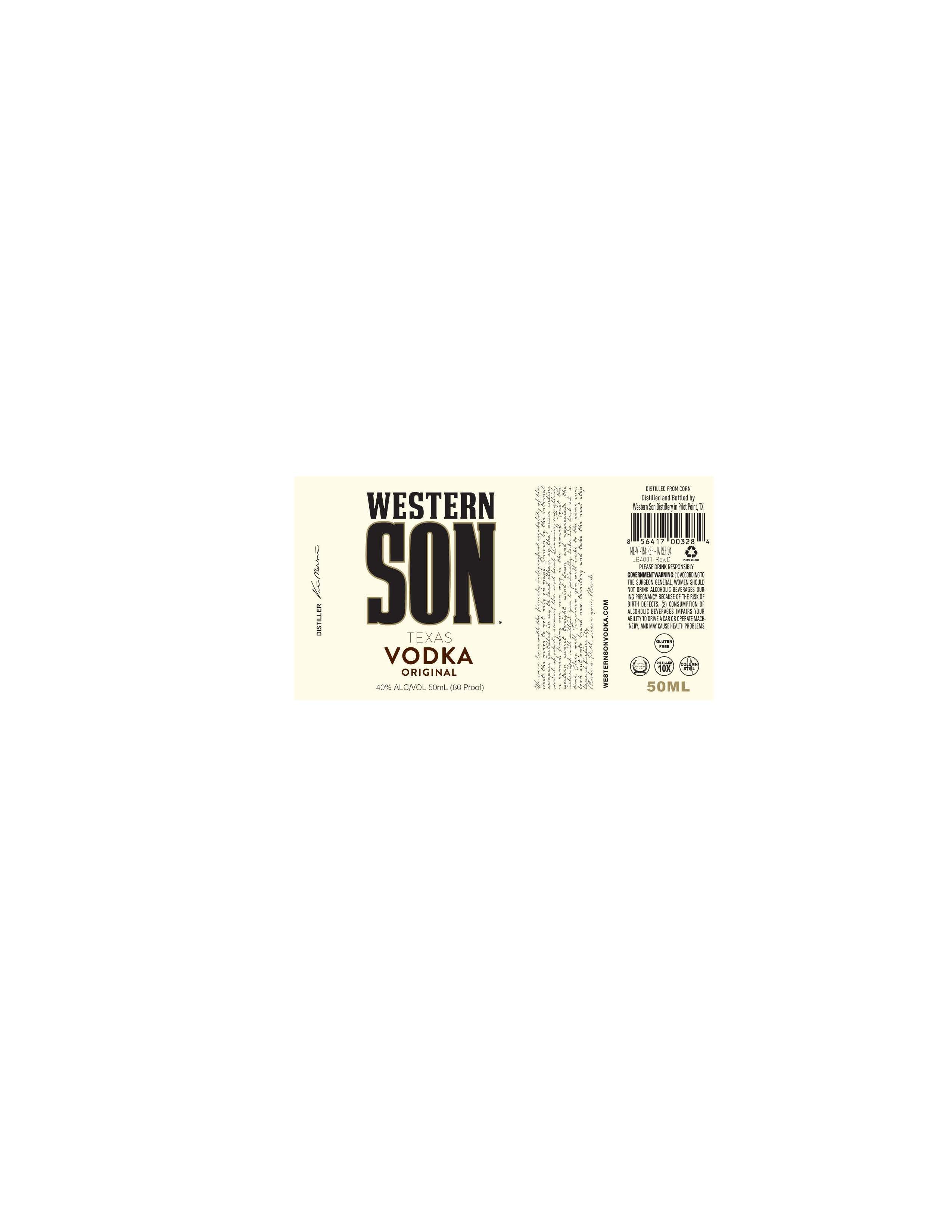 TABC label artwork for Western Son Texas Vodka Original 50ml